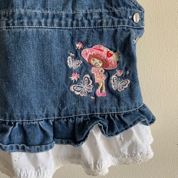 Vintage Strawberry Shortcake Dress 24M Denim Overall Rare Girls Sweet Berry Wear - Picture 3 of 11